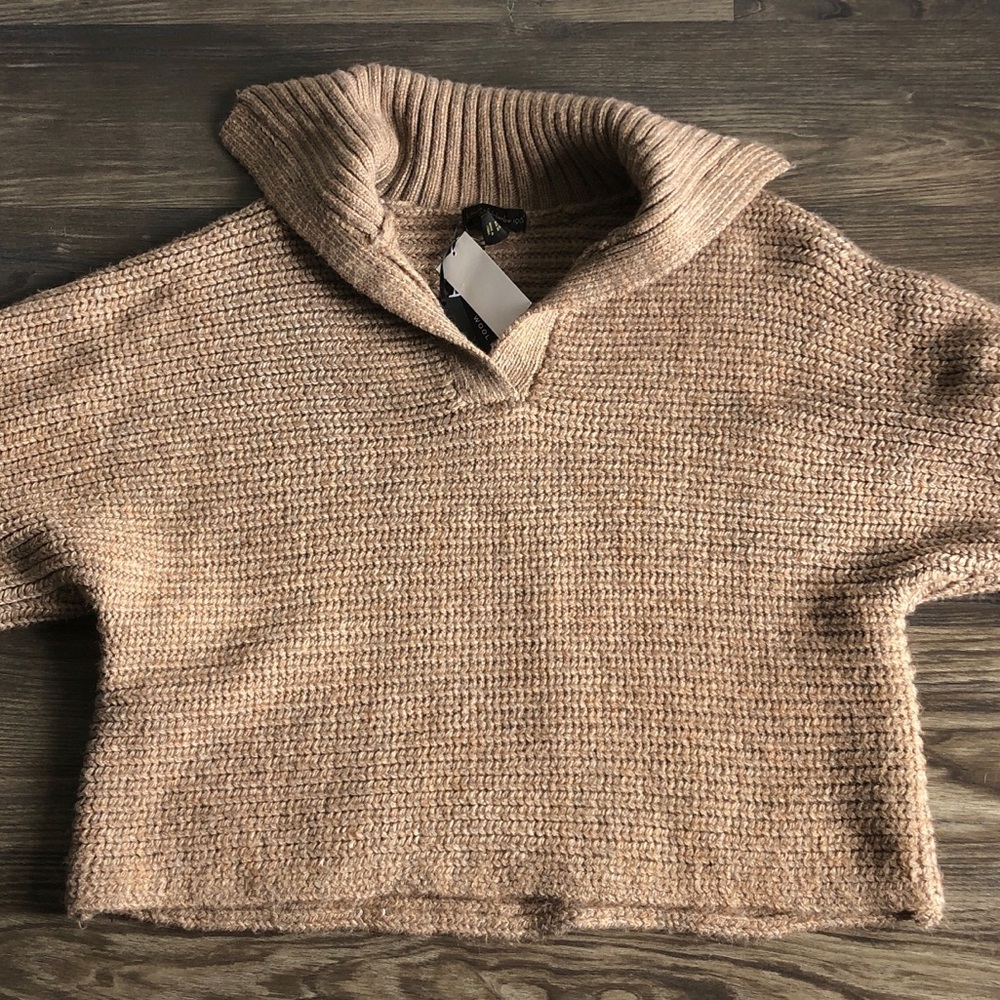 NWT House Of Harlow Oversized Collared Sweater Brown Slouchy Layering - Picture 4 of 13